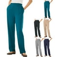 thumbnail image 1 of Women's Straight Leg Casual Pants with Pockets and Elastic Waist Comfortable Solid Color Trousers for Everyday Wear, 1 of 4