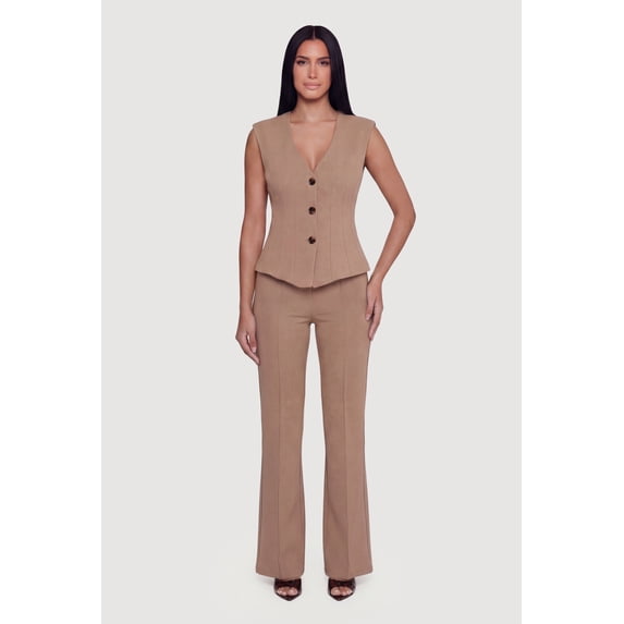 Women's Straight Leg Crepe Knit Pintuck Detail Pants