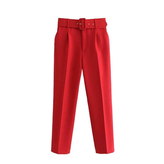 Women's Straight Leg Dress Pants High Waisted Slim Fit Slacks Pants Dressy Casual Office Work Cropped Pants with Belt