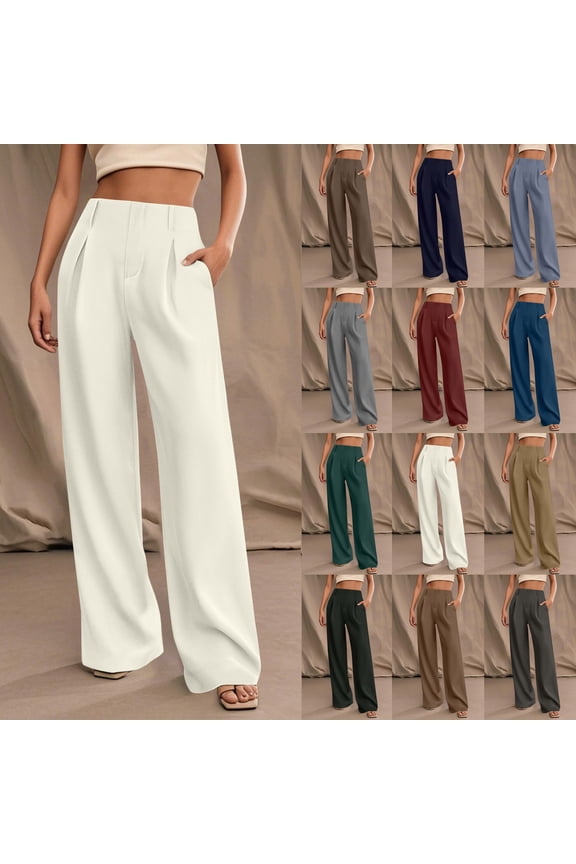 Women's Straight Leg Everyday Trousers Comfortable Loose Fit Long Pants for Work Commute and Casual Style