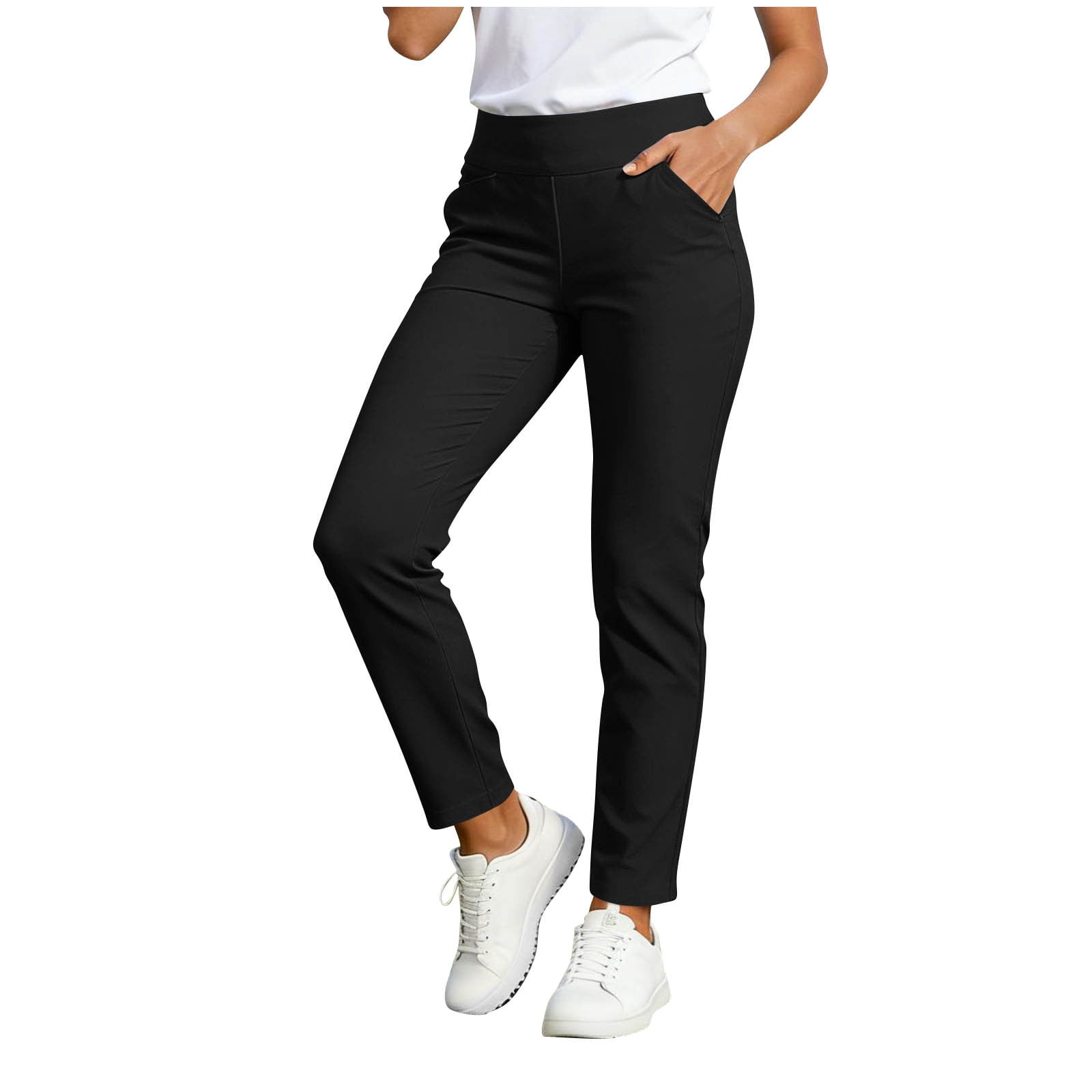 Women's Straight Leg Golf Pants, Versatile Solid Stretchy High Waisted Business Casual Trousers with Pockets
