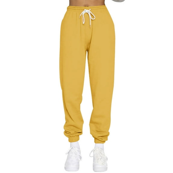 Women's Straight Leg High Wasit Suit Pants Pockets Dress Pants Work Pants Solid Harem Pants Casual Pants 2024 Yellow,XL