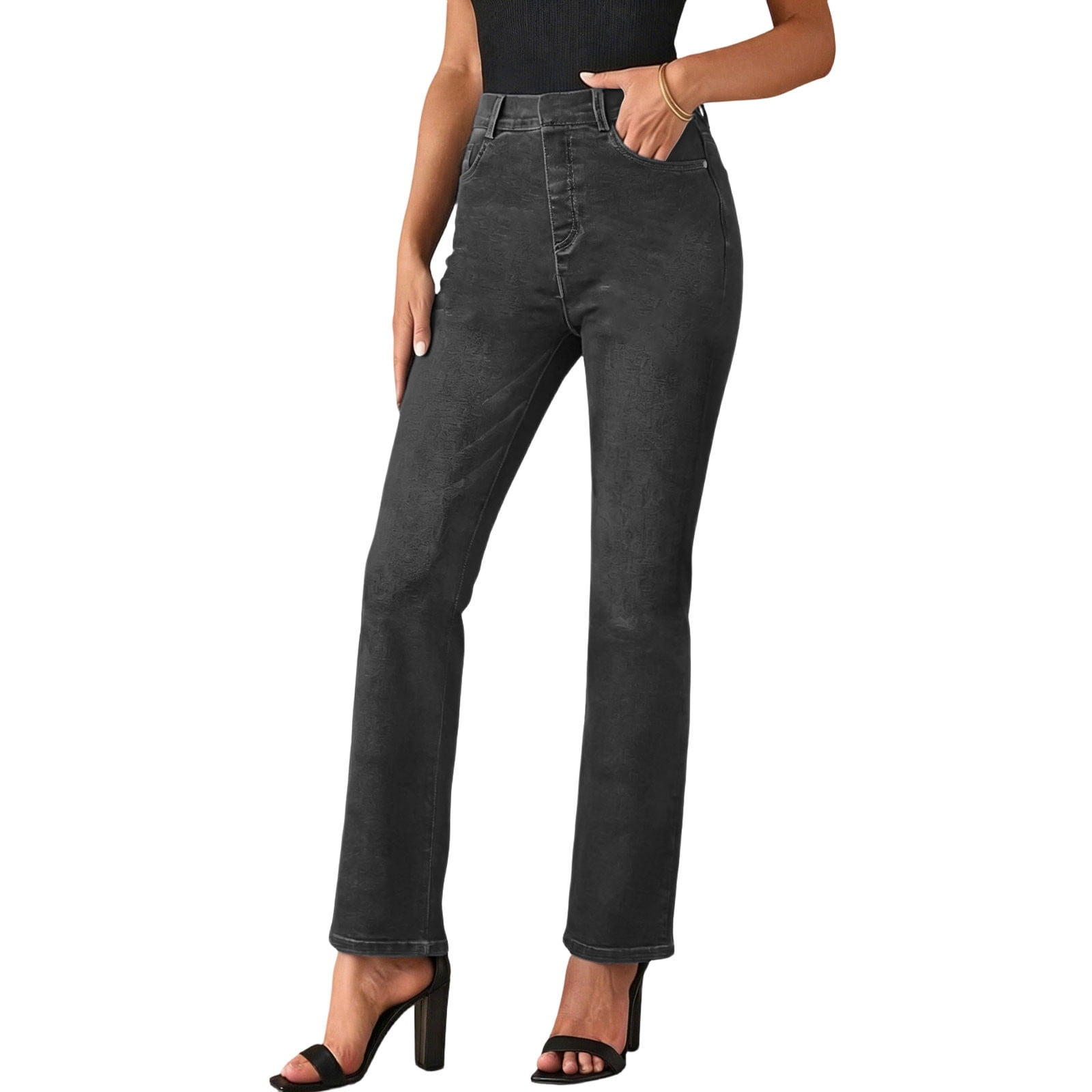 Women's Straight Leg Jeans Stretch Denim High Waisted Classic Fit Business Casual Pants for Work Office