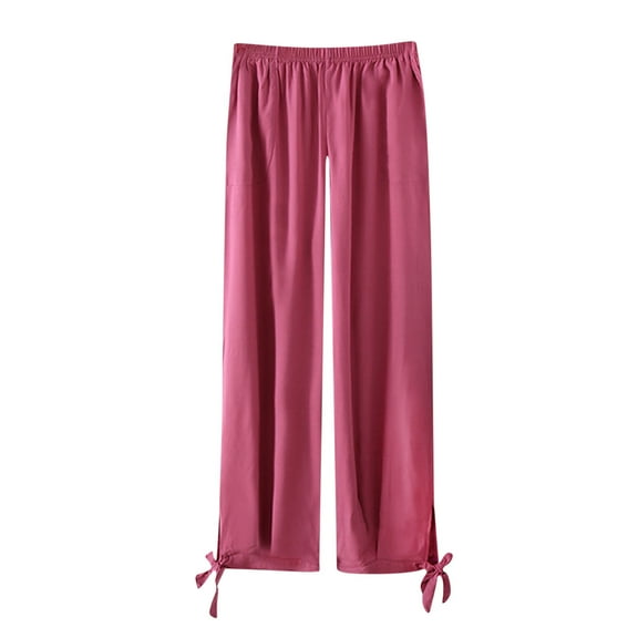 Women's Straight Leg Lounge Pants Lightweight High Waisted Solid Color Loose Full Length Pants Casual Ladies Trousers