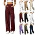 thumbnail image 1 of Women's Straight Leg Pant Relaxed Fit High Waist Wide Leg Button Zip Fly Casual Straight Trousers with Large Front Patch Pockets, Flowy Floor Length Business Casual Suit Pants, 1 of 6