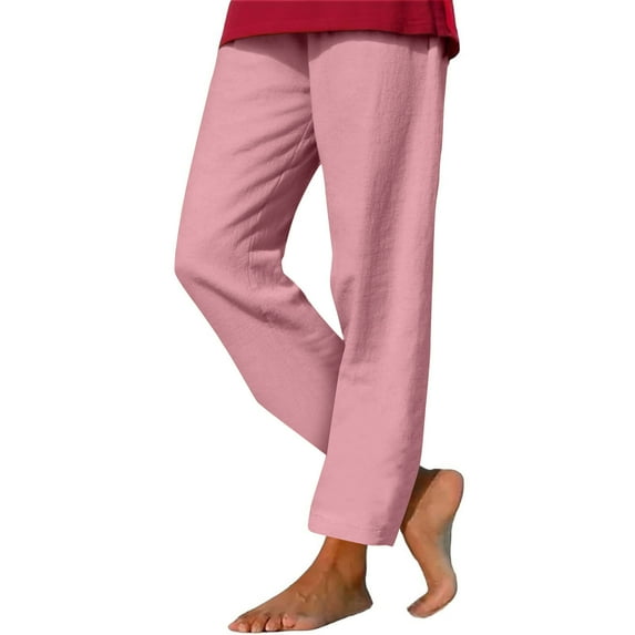 Women's Straight Leg Pants Cotton Linen Pants Casual Solid Color Loose Pants Beach Trousers With Pocket
