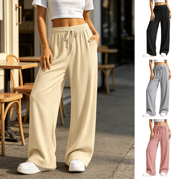Women's Straight Leg Pants, Elastic Waist Pull On Casual Pants with Stretch Comfort, Office Travel Daily Wear Weekend Relaxed Fit | VerBelle,Pink XXS