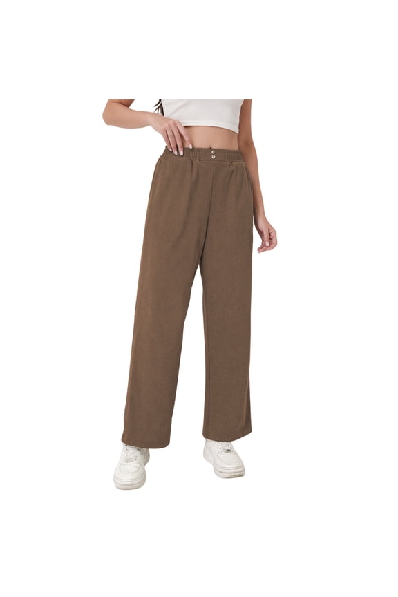 Women's Straight Leg Pants Fashion Solid Elastic Waist Pocket Sport Pants Weekend Leisure Activity