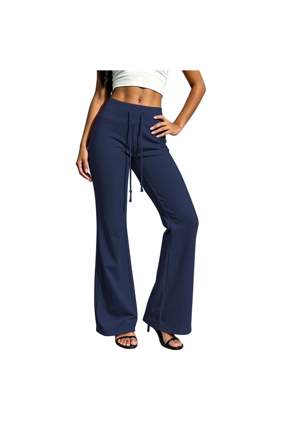 Women's Straight Leg Pants High Waisted Flare Soft Drawstring Yoga Pants for Loungewear Workout Weekend Leisure Activity