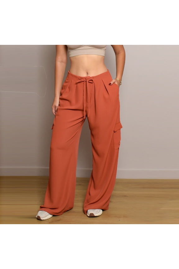 Women's Straight Leg Pants Trousers Slacks with Button Fly Drawstring Elastic Waistband Pockets, Solid Color Stretchy Casual Work Office Business Professional Attire for Women