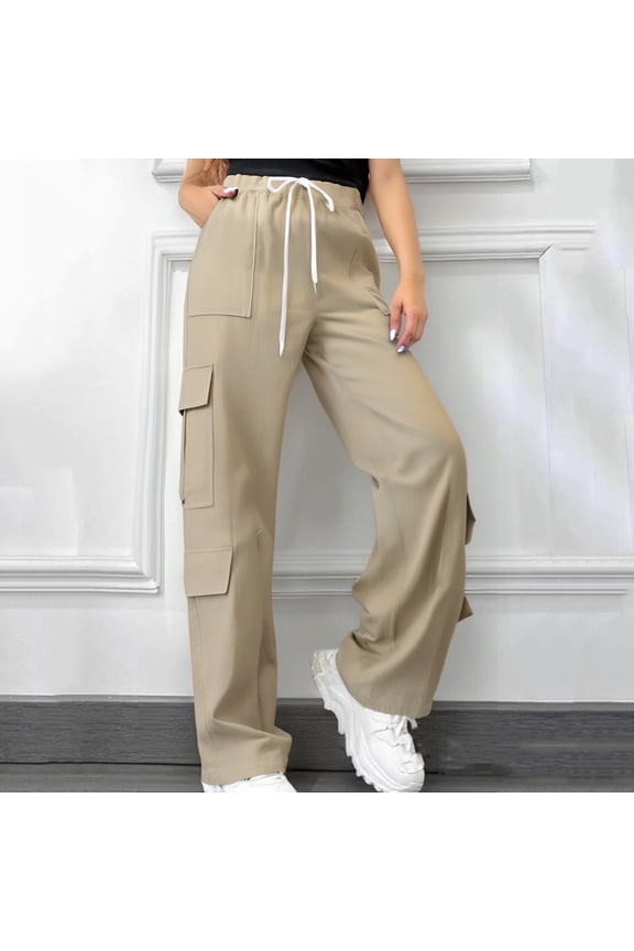 Women's Straight Leg Pants Trousers Slacks with Button Fly and Pockets, Solid Color Casual Work Office Business Professional Attire, Comfortable Stretchy Bottoms for Women, Travel Essentials for Wome