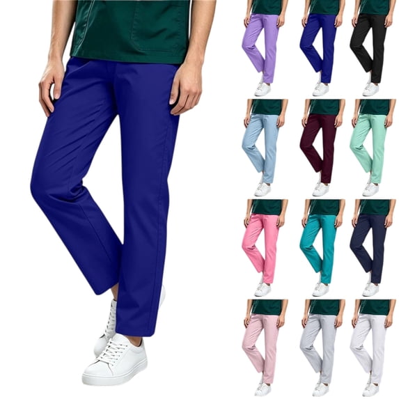 Women's Straight Leg Scrub Pants with Pockets Elastic Waist Drawstring Loose Fit Workwear Trousers Casual Nursing Uniform Bottoms