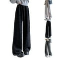 thumbnail image 1 of Women's Straight Leg Stretch Denim Pants Trousers Slacks Solid Color Elastic Waistband Relaxed Fit Casual Daily Work Office Lounge Wear Travel Essentials for Women | Aestivo,Black XL, 1 of 5