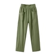 thumbnail image 1 of Women's Straight Leg Summer Linen Travel Pants, Elastic Waist Loose Lightweight Business Casual Trousers with Pockets, 1 of 6