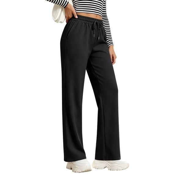 Women's Straight Leg Sweatpants Drawstring High Waist Sweat Pants Casual Solid Color Joggers Trousers with Pockets