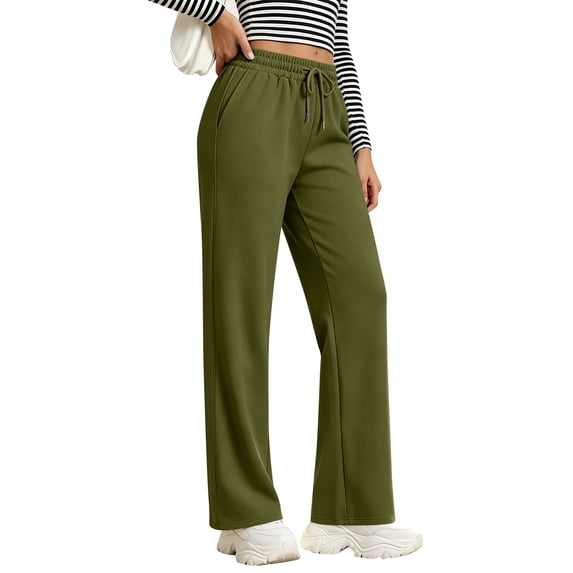 Women's Straight Leg Sweatpants Drawstring High Waist Sweat Pants Casual Solid Color Joggers Trousers with Pockets