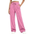 thumbnail image 1 of Women's Straight Leg Sweatpants, Elastic Drawstring Waist Casual Pants, Workout Yoga Lounge Pants for Daily Wear, Travel, Gym and Fall Casual Outfits Pink XL, 1 of 8