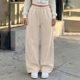 thumbnail image 1 of Women's Straight Leg Sweatpants, Elastic Drawstring Waist Solid Pants with Pockets, Outdoor Jogging Wear, Womens Workout Pants | VerBelle,Khaki XL, 1 of 8