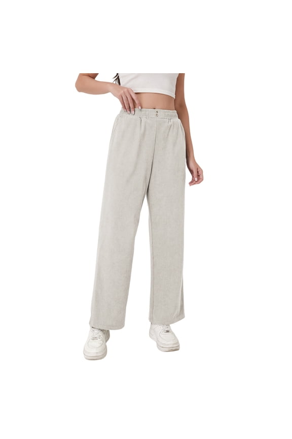 Women's Straight Leg Sweatpants Fashion Solid Elastic Waist Pocket Sport Pants Home and Work Wear