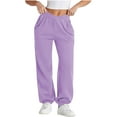 thumbnail image 1 of Women's Straight Leg Sweatpants High Waisted Casual Comfortable Solid Color Elastic Waist Straight Long Sleeve With Pockets, 1 of 7