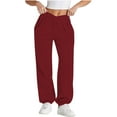 thumbnail image 1 of Women's Straight Leg Sweatpants High Waisted Casual Comfortable Solid Color Elastic Waist Straight Long Sleeve With Pockets, 1 of 7