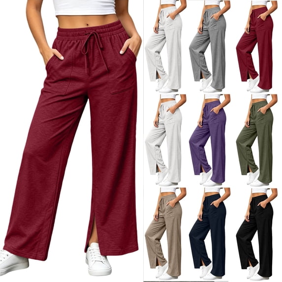 Women's Straight Leg Sweatpants With Side Pockets Wide Leg High Waist Loose Dawstring Casual Straight Solid Sweatpants