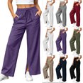 thumbnail image 1 of Women's Straight Leg Sweatpants With Side Pockets Wide Leg High Waist Loose Dawstring Casual Straight Solid Sweatpants, 1 of 5