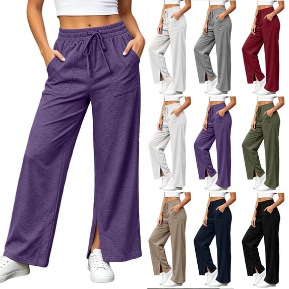 Women's Straight Leg Sweatpants With Side Pockets Wide Leg High Waist Loose Dawstring Casual Straight Solid Sweatpants