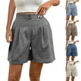 thumbnail image 1 of Women's Straight Leg Three-Quarter Shorts, Solid Color Elastic Waist Casual Pocket Shorts, Comfy Stretchy Trousers Bottoms for Daily Lounge Travel Essentials | Aestivo,Coffee L, 1 of 9