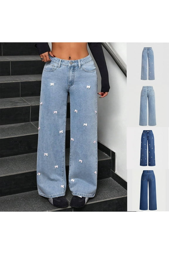 Women's Straight Leg Trousers, Casual Pants with Pockets, Comfortable Versatile Stretch Work Office Daily Wear Long Pants for Women | HAODEJW,Dark Blue M