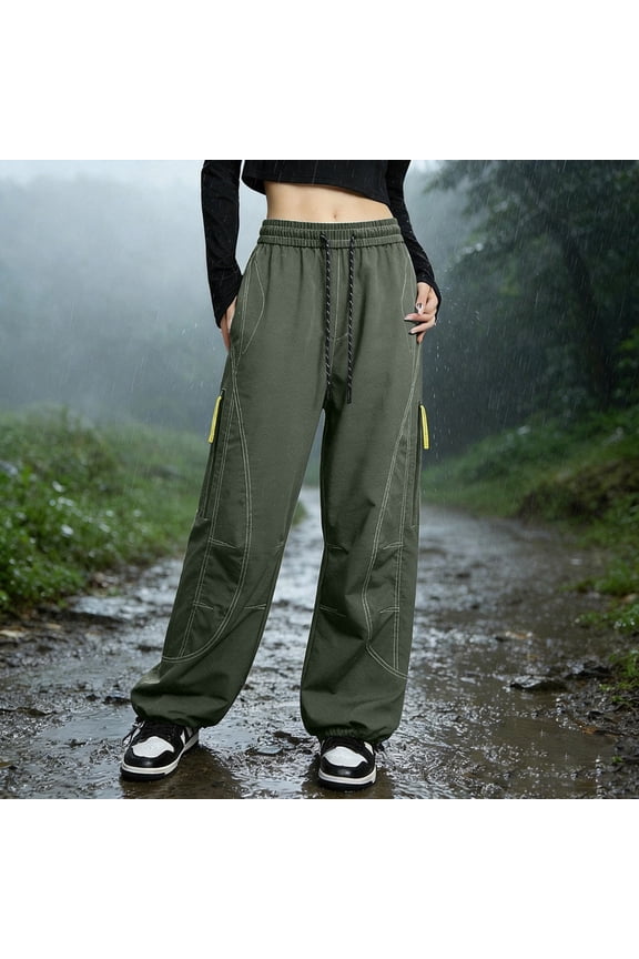 Women's Straight Leg Waterproof Hiking Cargo Pants with Zipper Pockets and Drawstring Hem, Outdoor Climbing Trousers for Trail or Fishing, Breathable and Tough Light Green S