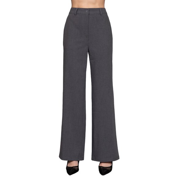 Women's Straight-Leg Woven Pants Back Elastic Detail One Button Closure