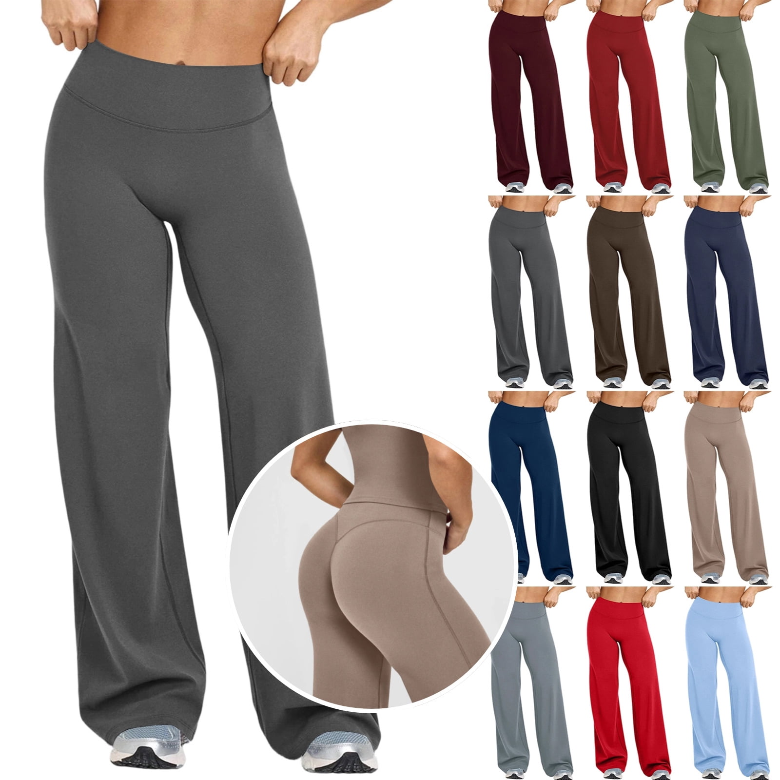 Women's Straight Leg Yoga Pants High Waist No Front Seam Stretchy Comfy — free download
