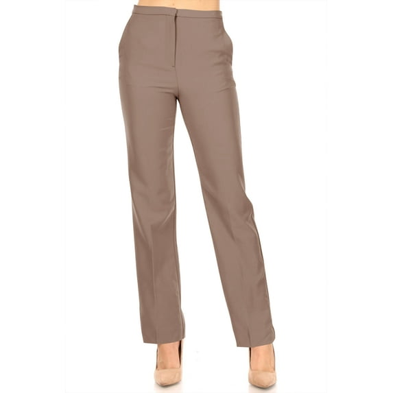 Women's Straight Slim Stretch High Rise Solid Trouser Slacks Pants