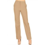 Womens Straight Slim Stretch High Rise Solid Trouser Slacks Pants