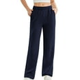 thumbnail image 1 of Women's Straight Sweatpants Elastic Waist Solid Wide Leg Joggers with Pockets Navy L, 1 of 4