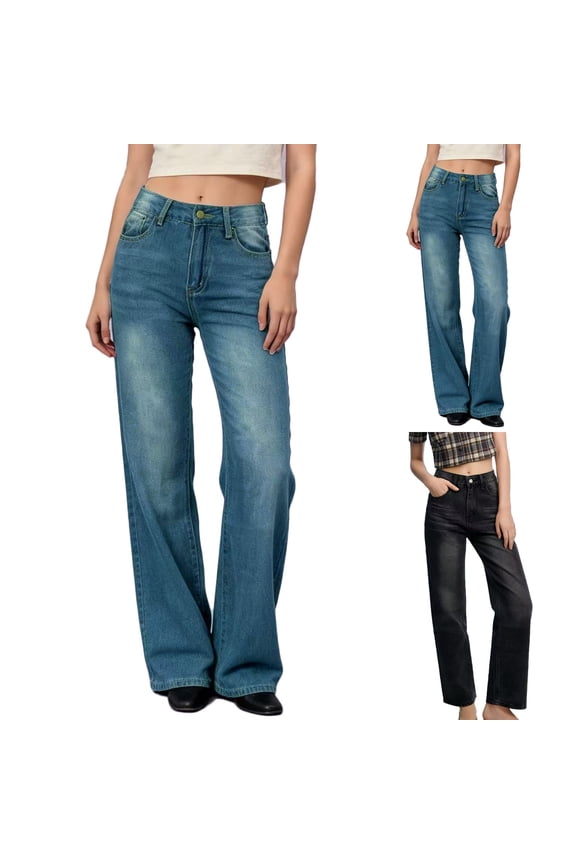 Women's Straight Wide Leg Denim Pants, Multi-Scene Versatile Casual Fit Ideal for Spring, Full Length Classic Long Jeans for Office Work & Weekend | TruHer,Blue S