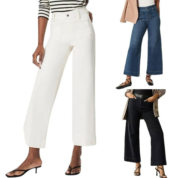 Women's Straight Wide Leg Jeans for Spring and Summer with Large Functional Pockets Comfortable Denim Trousers