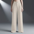 thumbnail image 1 of Women's Straight Wide Leg Pants Trousers Slacks with Zipper Button Elastic Waistband Relaxed Fit Stretchy Solid Color Casual Business Work Office Lounge Wear Travel Essentials for Women, 1 of 9