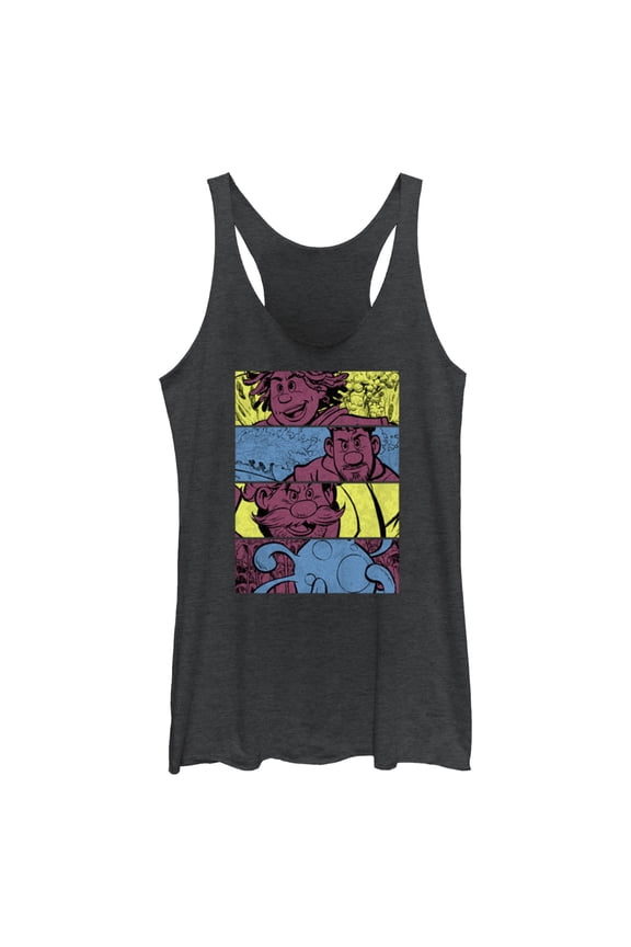 Women's Strange World Clade Family Comic Strips Racerback Tank Top Black Heather X Small