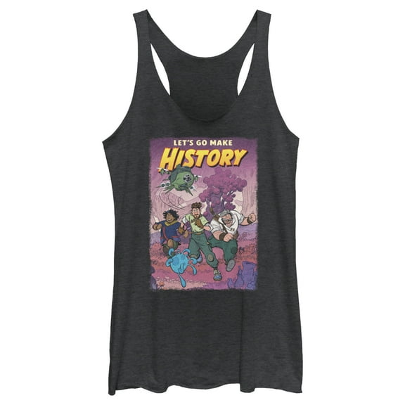 Women's Strange World Let's Go Make History  Racerback Tank Top Black Heather X Large