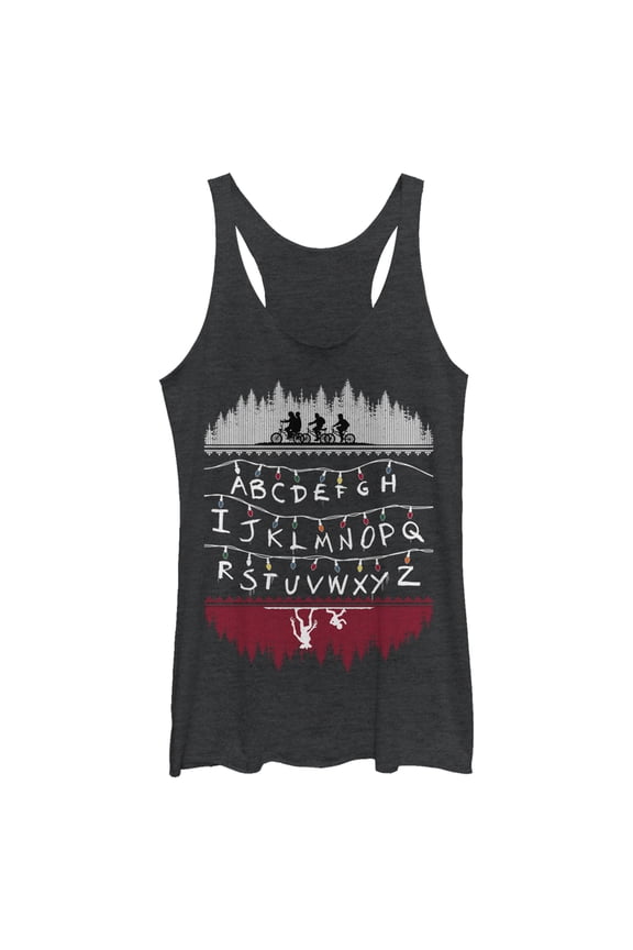 Netflix Women's Stranger Things Alphabet Lights Racerback Tank Top Black Heather Medium