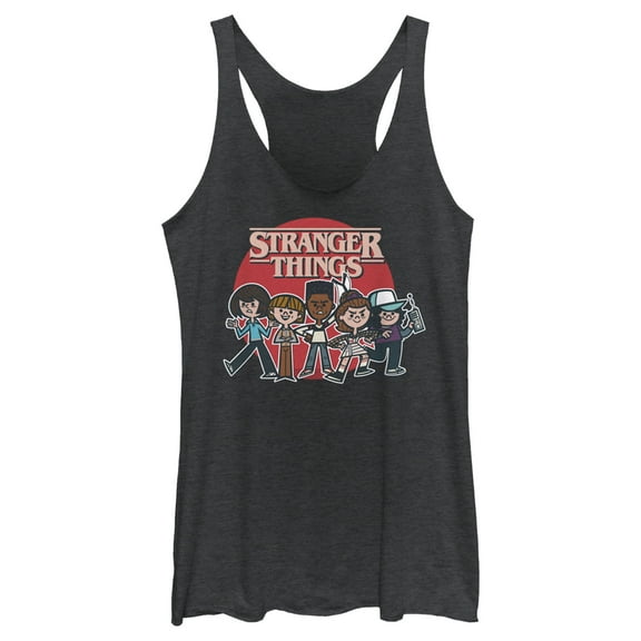 Netflix Women's Stranger Things Cartoon Gang Racerback Tank Top Black Heather X Small