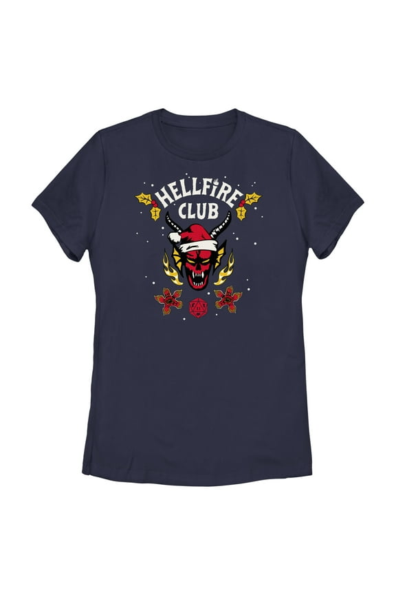 Netflix Women's Stranger Things Christmas Hellfire Club Logo Graphic T-Shirt