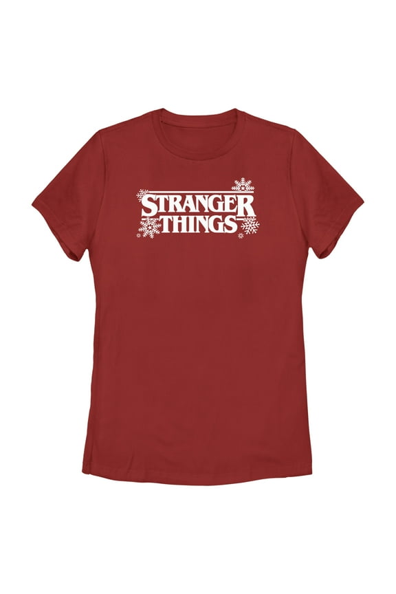 Netflix Women's Stranger Things Christmas Snowflakes Logo Graphic T-Shirt