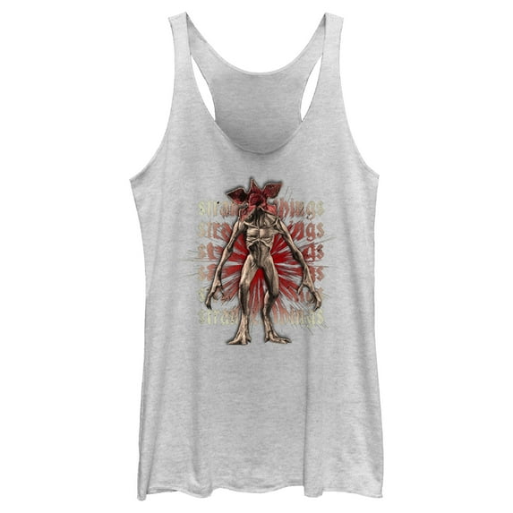 Netflix Women's Stranger Things Demogorgon Monster Logo Stacked Racerback Tank Top White Heather Medium