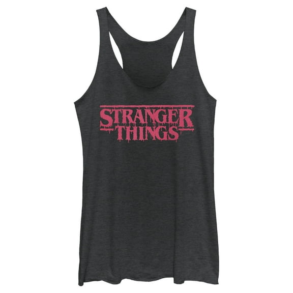 Netflix Women's Stranger Things Dripping Logo Racerback Tank Top Black Heather Small