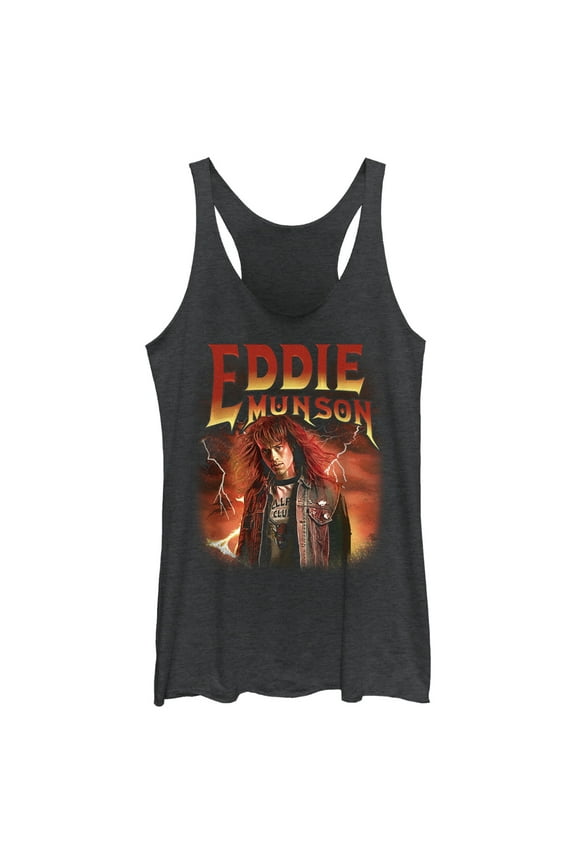 Netflix Women's Stranger Things Eddie Munson Metalhead Racerback Tank Top Black Heather 2X Large