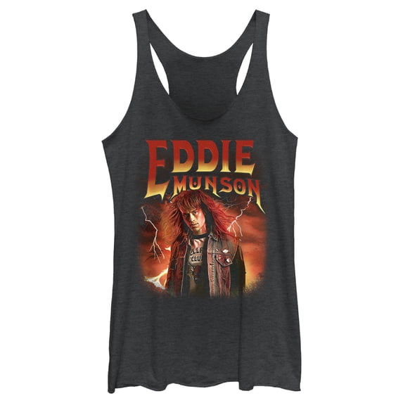 Netflix Women's Stranger Things Eddie Munson Metalhead Racerback Tank Top Black Heather Large