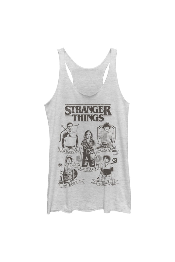 Netflix Women's Stranger Things Group Shot Classes Racerback Tank Top White Heather Small